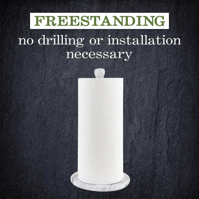 Homeries Marble Paper Towel Holder â€“ Deluxe Upright Towel Dispenser for Kitchen Countertop, Cabinet & Bathrooms â€“ Non Steel & Non Plastic Design â€“ Heavy Duty, Solid Paper Towel Holder Stand (White) - Image 2